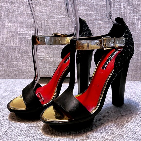 Vintage CHARLES JOURDAN PARIS Open Toe Leather T-Strap Platform High Heels Black - Picture 3 of 15